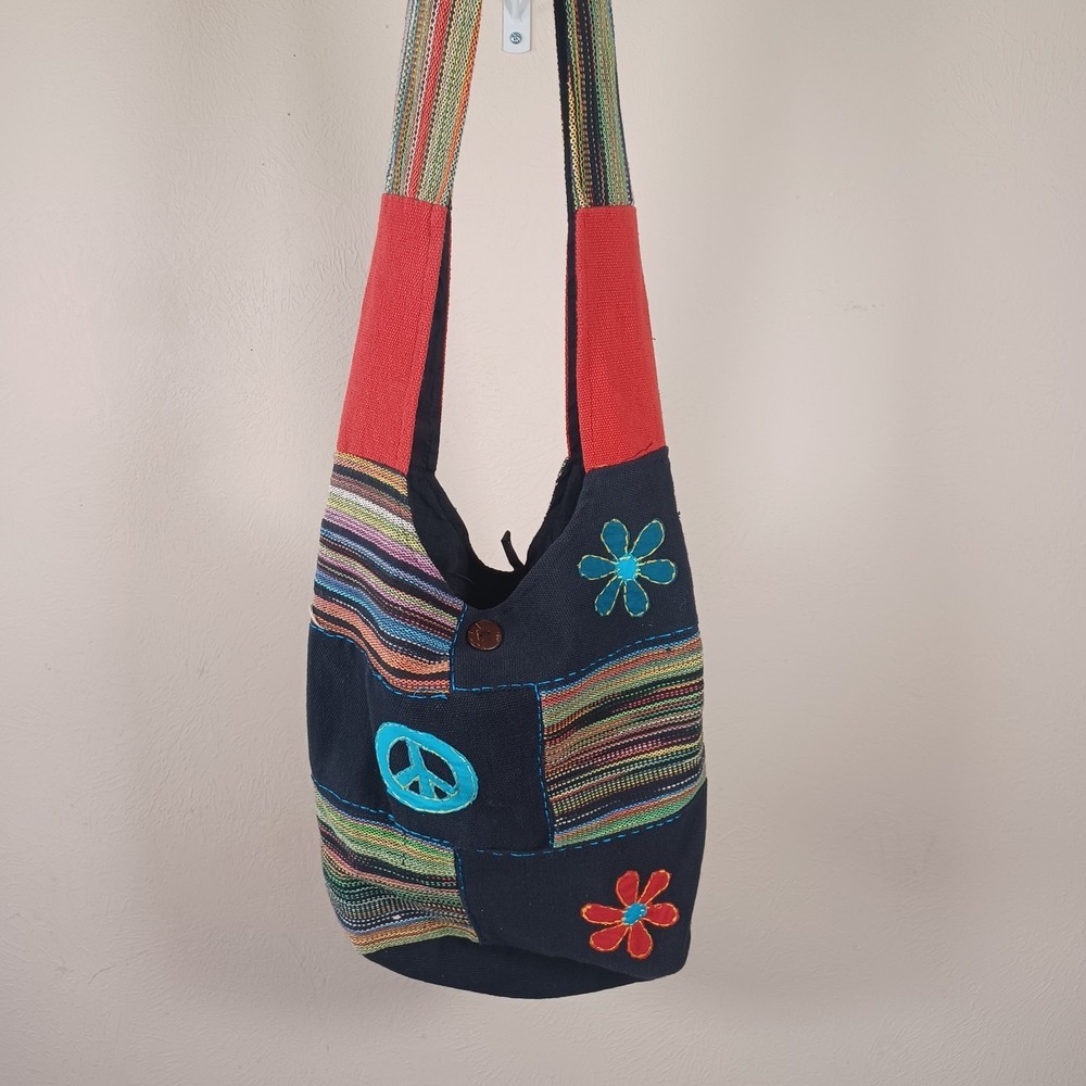 Peace Sign Patchwork Boho‎ Hippie Fairy Grunge Festival Large Artsy Hobo Bag